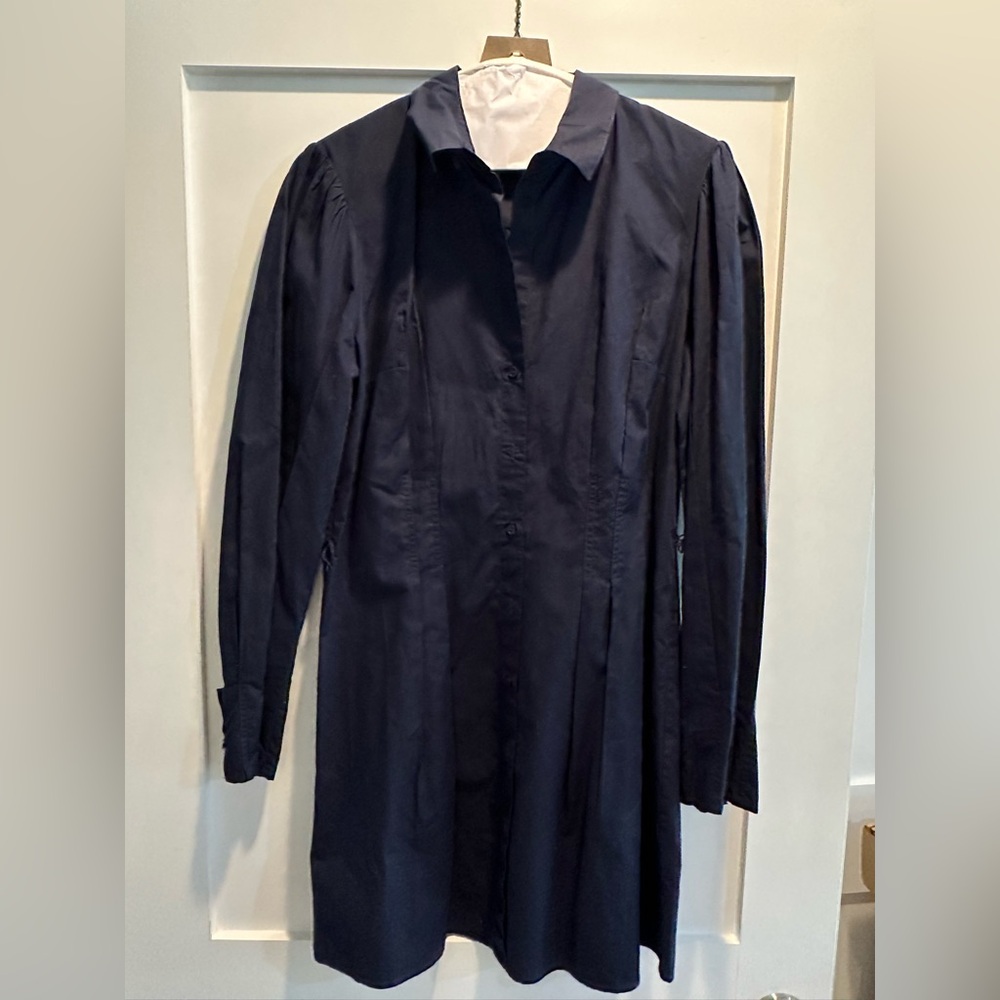 French Connection Conscious Rhodes Tie Waist Long Sleeve Shirtdress - Navy - Picture 4 of 4
